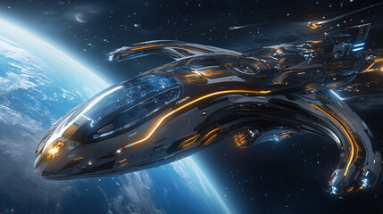 Experience the interior of a beautifully designed futuristic spaceship, where technology meets luxury in a sleek, modern setting. Ideal for sci-fi themed digital art, product concepts