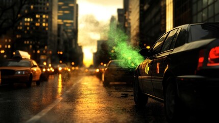 Urban Pollution: Taxi Emission in a Congested Cityscape during Rush Hour