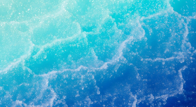 Abstract aerial view of a salt evaporation pond with crystalline formations and vibrant blue and turquoise water. - Powered by Adobe