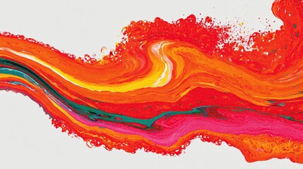Abstract fluid art, fiery hues swirl diagonally across white background