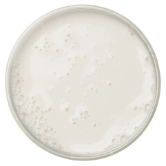 Glass of milk pure isolated on white background. glass mug of milk fresh, top view.