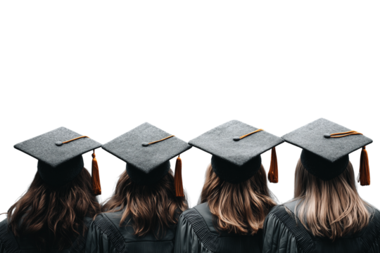 Four university graduates isolated on transparent or white background, png