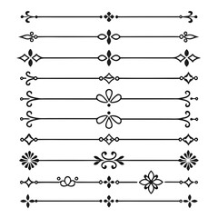 Obraz premium Collection of ten distinct black decorative horizontal line ornaments divider flourish