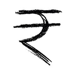 Hand drawn rupee currency symbol. Brush stroke doodle. Single element for design