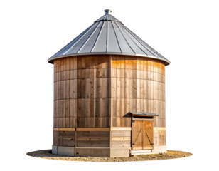 Traditional Corn Silo with Wooden Exterior, isolated on transparent background PNG