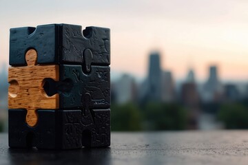 Elegant Fusion of Wood and Black Gloss in Puzzle Form