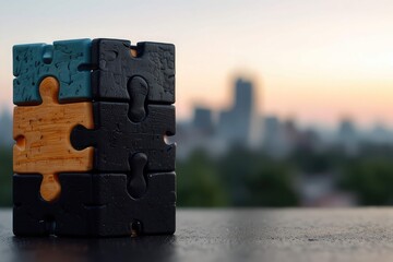 Elegant Fusion of Wood and Black Gloss in Puzzle Form