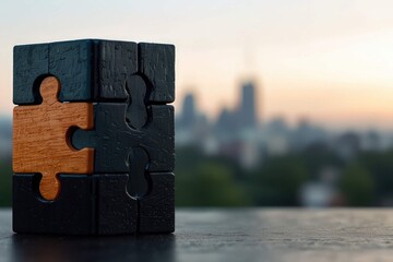 Elegant Fusion of Wood and Black Gloss in Puzzle Form