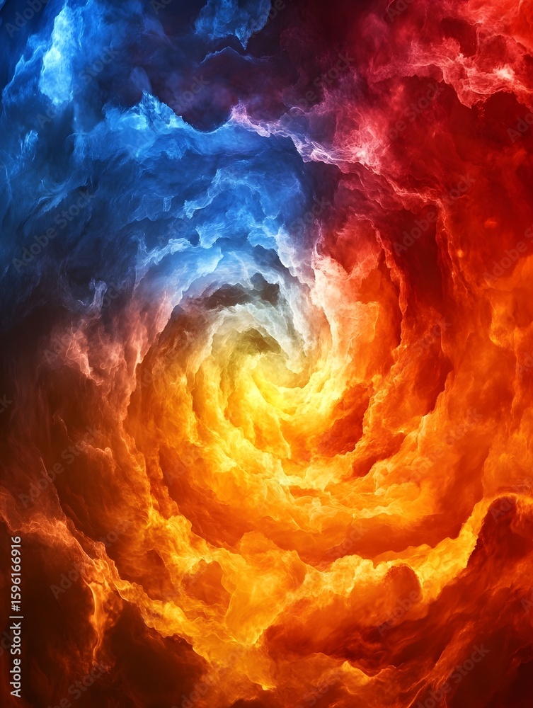 Wall mural vibrant swirling vortex of blue red and yellow clouds creating a dynamic and colorful composition