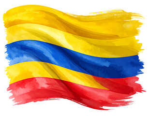 Obraz premium Colombia Flag in Watercolor Brush Stroke Style, Artistic Abstract Look, Isolated