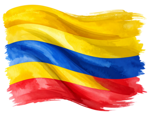 Colombia Flag in Watercolor Brush Stroke Style, Artistic Abstract Look, Isolated