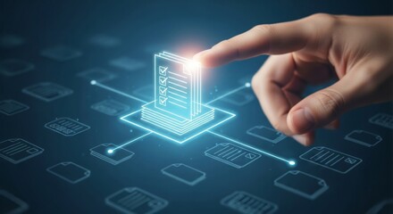 A finger touches a digital checklist icon, representing compliance and regulatory approval
