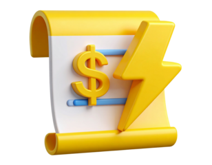  3D Icon of Energy Bill with Dollar Symbol and Lightning Bolt, Isolated on Transparent Background PNG   