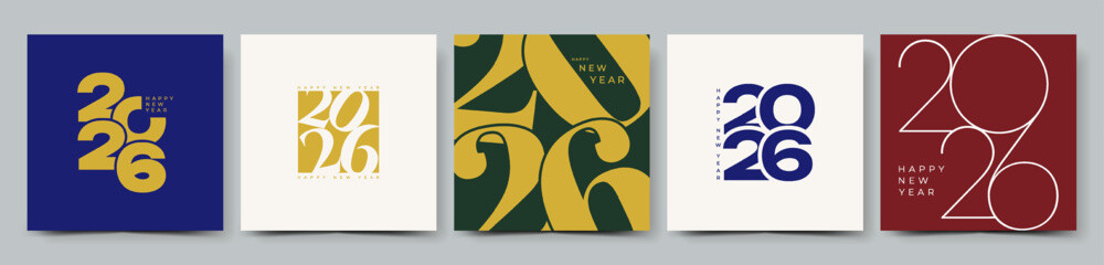 Set of Happy New Year 2026 logo design template with numbers and typography. Elegant minimalist vector illustration for branding, calendar, invitation, greeting card, banner, poster © Svitla
