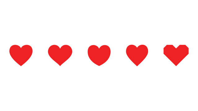 Heart Shape Icons Set - Love, Romance, Health, Rating, Vector