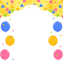 雲型の背景フレーム、風船、ガーランド、紙吹雪のデコレーション、正方形サイズ