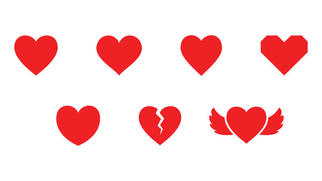 Heart Icons Set - Love, Broken Heart, Wings, Health, Vector