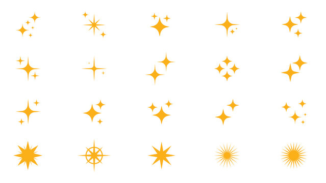 Sparkle Light Effects Icons Set - Glimmer, Twinkle, Shine, Stars, Vector