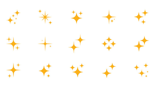Sparkle Light Effects Icons Set - Glimmer, Twinkle, Shine, Stars, Vector