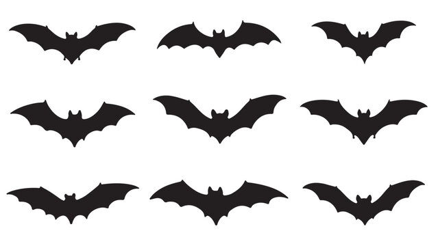 Flying Bat Silhouettes Vector Set - Halloween, Spooky, Animal