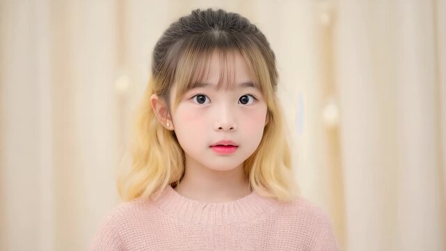 Portrait of smiling asian girl with blond hair