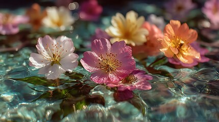 Floating Cherry Blossoms on Sparkling Water / きらめく水面に浮かぶ桜の花