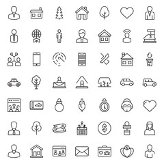 Person house tree heart globe car phone calendar money