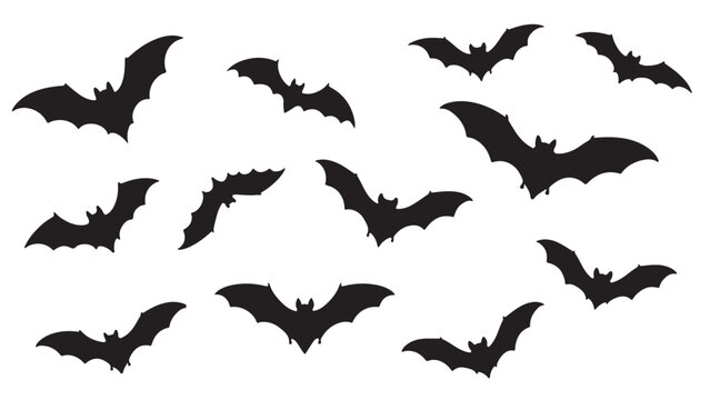 Halloween Bat Silhouette Collection - Spooky, Flying, Decoration, Vector