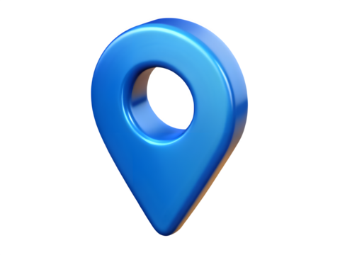 Shiny blue 3d location pin icon on black background