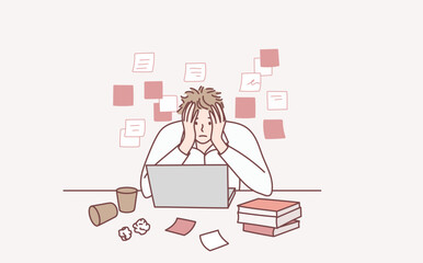 Cartoon character working with task checklist planning things on to-do list