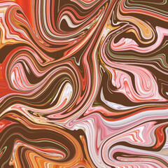 Abstract fluid swirl artwork with chocolate tones and vibrant red-pink highlights. A dynamic, modern marbled design.