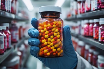 Pharmaceutical sales representative presenting new medication to doctors, using a tablet to explain the benefits of a new pharmaceutical product, Generative AI