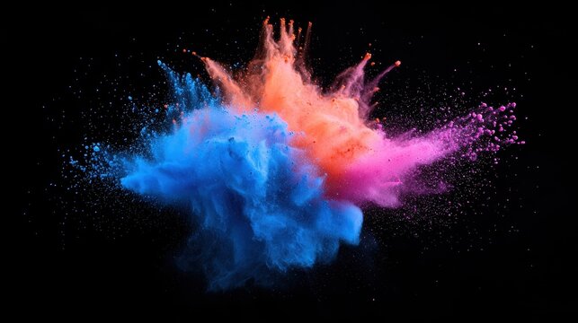 Vibrant explosion of colorful powder on black background