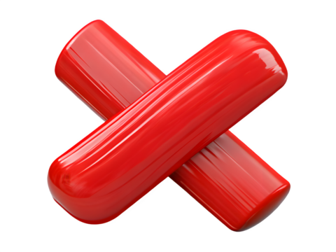 Two glossy red cylinders crossed on a black background