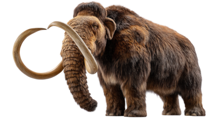 Woolly Mammoth's Majesty: A captivating photorealistic depiction of a colossal woolly mammoth, its massive form and impressive tusks against a studio setting.