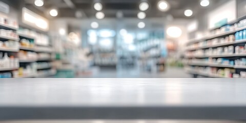 Shelves filled with health products in a modern pharmacy during bright daylight hours