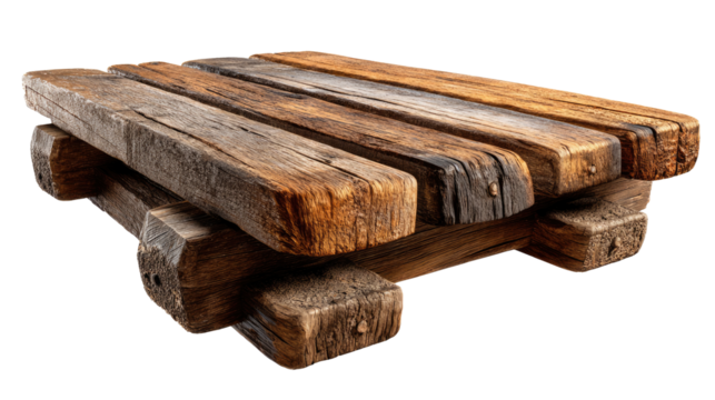 Rustic Timber Pallet: A close-up shot showcases a weathered, robust timber pallet, displaying the raw, natural beauty of aged wood and solid construction.
