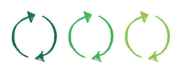 Hand drawn recycle arrow icon Recycling resources symbol Reuse of materials, zero waste, green environment, saving the planet