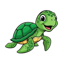 Cute cartoon turtle smiling isolated on white background