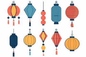 Asian lamp icon, chinese lantern isolated, traditional oriental lantern, light symbol,minimal flat flashlight