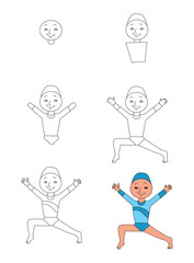 Easy and fun girl in yoga drawing outline vector illustration
