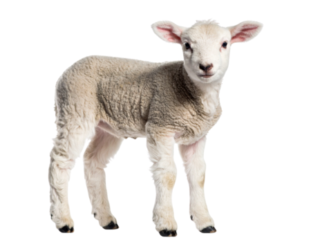  Young Lamb Standing with Slight Head Tilt, Isolated on Transparent Background PNG