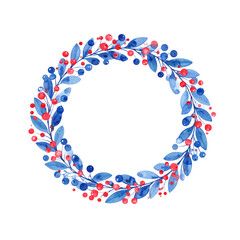 Watercolor Christmas Wreath with Berries
