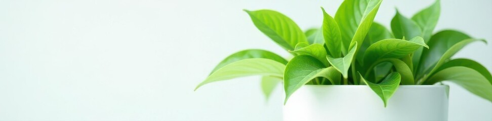 Lush green foliage in a pure white pot, pristine backdrop , office, vibrant