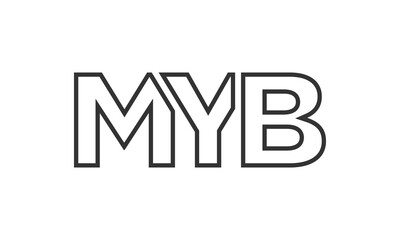 MYB logo design template with strong and modern bold text. Initial based vector logotype featuring simple and minimal typography. Trendy company identity.