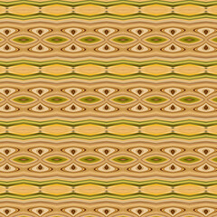 Seamless abstract pattern in earthy tones with symmetrical shapes and woodgrain textures, perfect for backgrounds, textiles, or wallpaper design.
