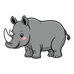 Fototapeta premium Cartoon grey rhinoceros with white horn animal