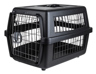 Wire Frame Metal Dog Crate with Open Door, isolated on transparent background PNG