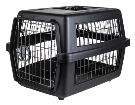 Wire Frame Metal Dog Crate with Open Door, isolated on transparent background PNG