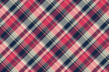 Performance background plaid pattern, layout textile check seamless. Display texture fabric vector tartan in red and pink colors.